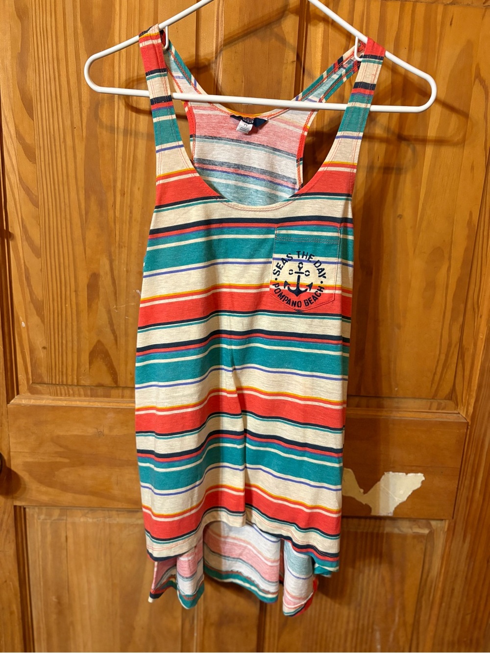 VEGAS_POSH
MV Sport Striped Racerback Tank Top - Teal & Coral